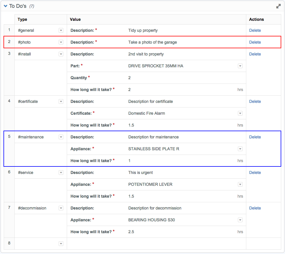 Screenshot highlighting the different spreadsheet row types.