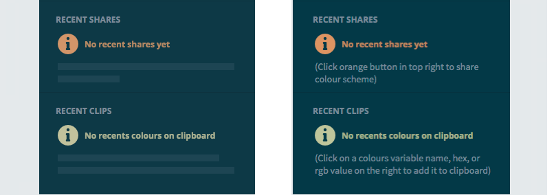 Screenshot of recent shares and items on clipboard before and after remote data has loaded.